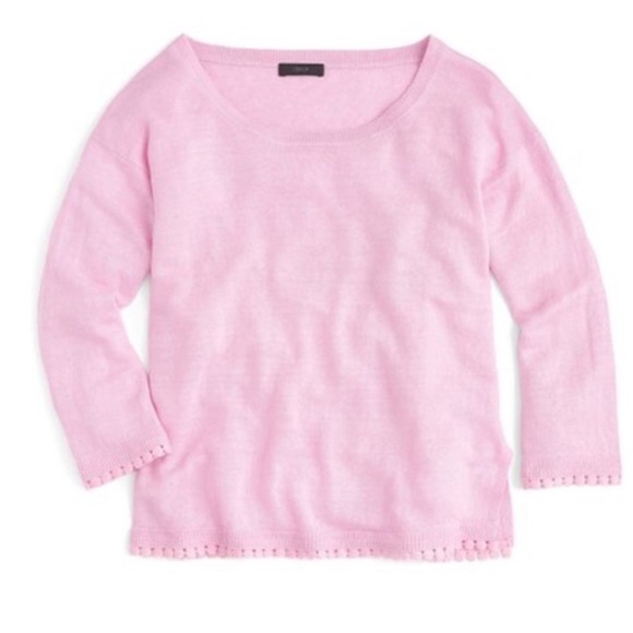 J. Crew Tops - J. CREW Linen Pom-Pom Trim Sweater